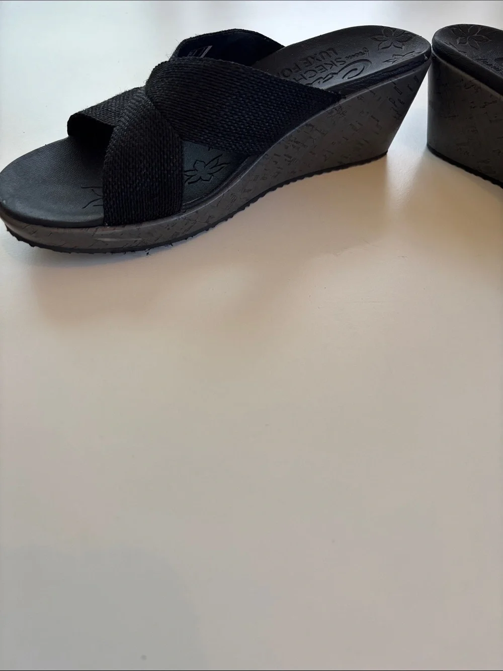 Skechers Black Crisscross Wedge Sandals
